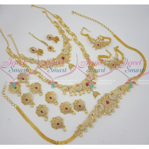 BR12849 AD Fashion Peacock Design Ruby White Full Wedding Dulhan Jewellery Set For Sale Online