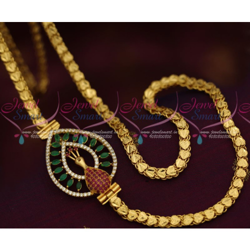 C12882RG 5 MM Gold Plated Chain 24 Inches AD Multi Colour Mugappu South Indian Imitation Jewellery Designs Online
