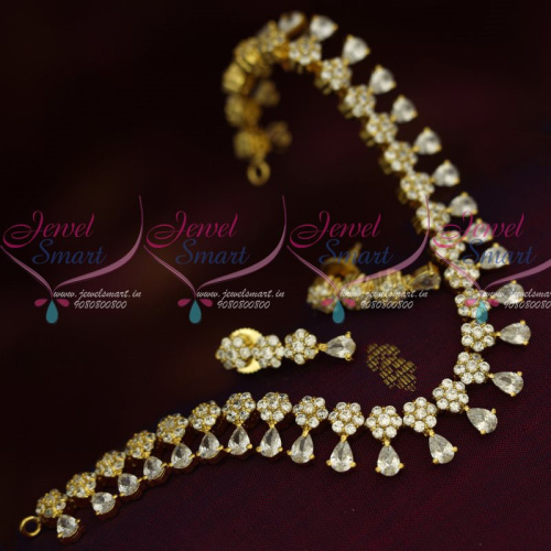 NL12922W American Diamond Jewellery Floral White Sparkling Stones Traditional Short Necklace