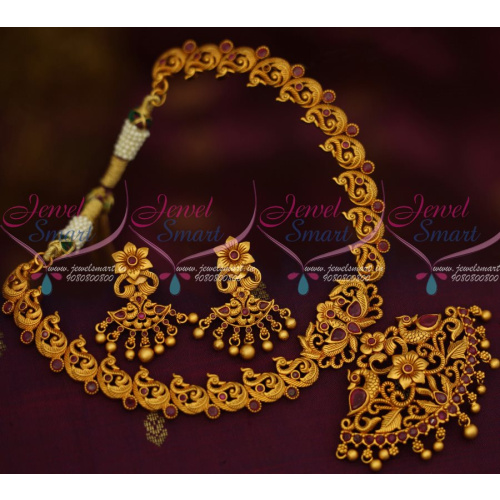 NL12858R Antique Jewellery Peacock Design Ruby Necklace Matte Gold Finish Latest Fashion Reasonable Price 