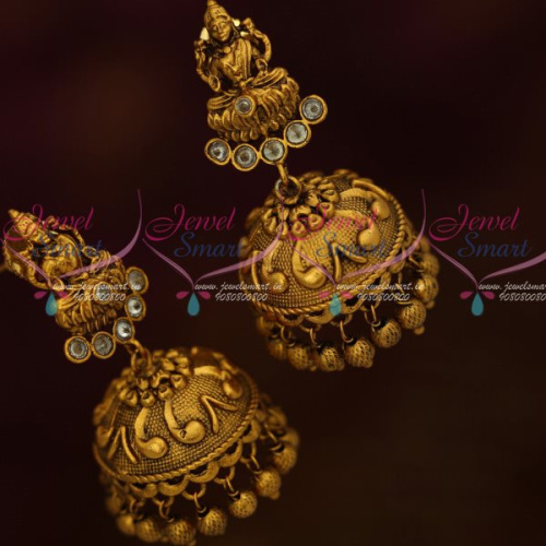 J13050W Temple Jewelry Antique Dull Gold White Colour Stones Jhumka Earrings New Traditional Designs Low Price