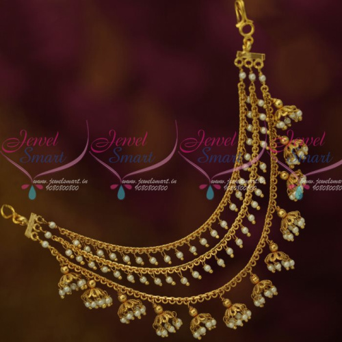 EC13053 3 Layer Chain Pearl Crops Jhumka Bahubaali Style Jewelery Earchains Mattal Latest Designs Online