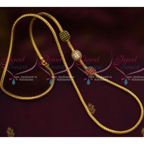 C12853 3 MM Roll Kodi Chain AD Ruby Emerald Ball Design South Indian Jewelry Gold Plated Chains