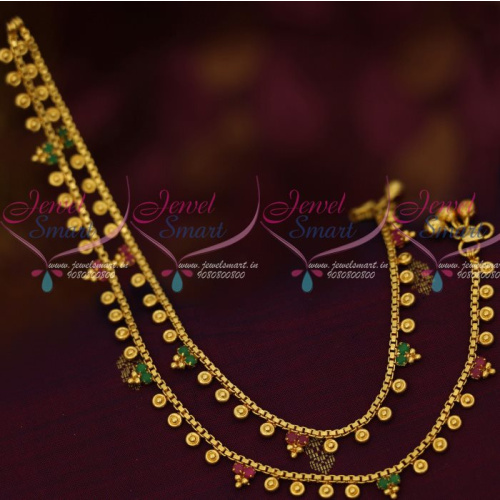 P13003 Ruby Emerald Stones Gold Plated Covering Anklets Jewellery Thin Imitation Payal