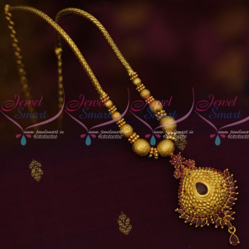 NL13012R Beads Mala Roll Kodi Chain Fancy AD Ruby Stones Pendant Elegant Stylish Jewellery