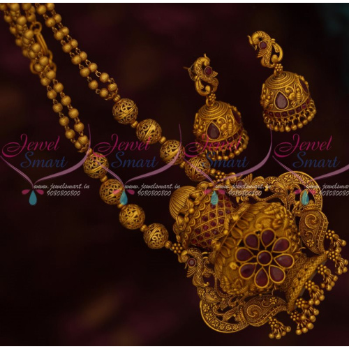 NL12867R Temple Jewellery Kalasam Emboss 3D Golden Beads Red Matte Antique Designs New