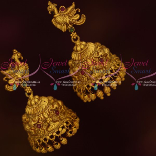 J13051 Peacock Design Temple Nagas Jimikky Earrings Traditional South Indian Matte Jewelry Shop Online