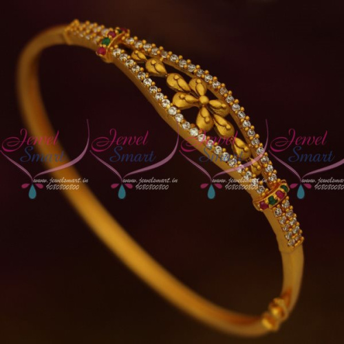 B12948 Matte Gold Antique Jewellery Bracelets Thin Clip Open AD Multi Colour Stones Shop Online
