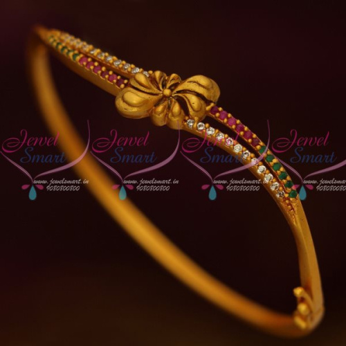 B12950 Matte Gold Antique Fashion Jewellery Bracelets Curve Design AD Ruby Emerald Stones Shop Online
