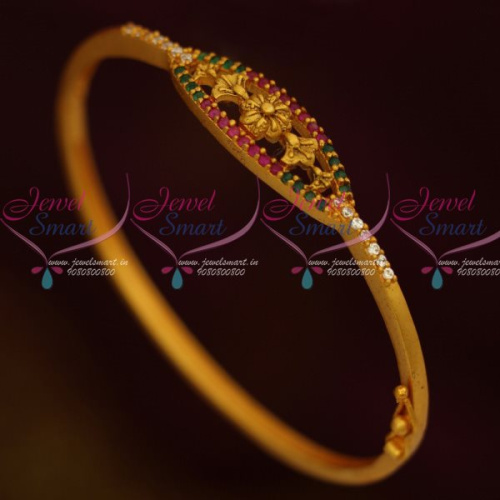 B12951 Matte Gold Antique Fashion Jewellery Bracelets Floral Design AD Ruby Emerald Stones Shop Online