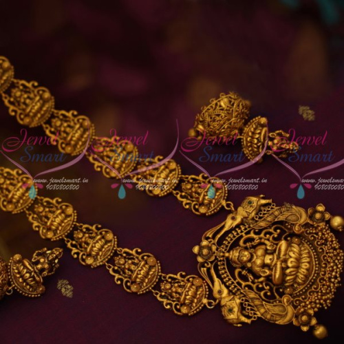 NL13201 Temple Jewellery Antique Matte Traditional Nakshi Haram Big Jhumka Bridal Ornaments Shop Online