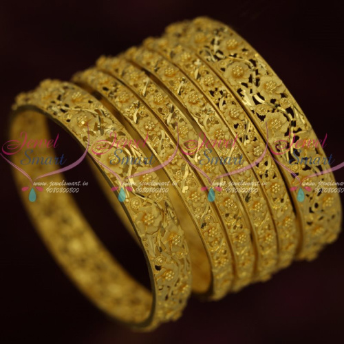 B12874 Light Matte One Gram Gold Jewellery Forming Flower Bangles Intricate Design Premium Collections Online