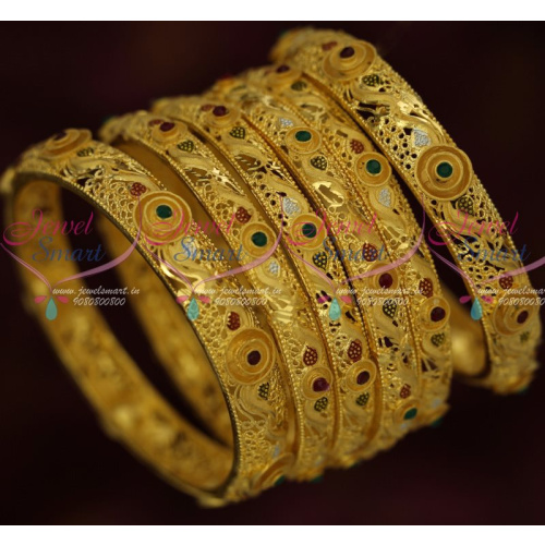B12875 Light Matte Forming 100 Milli Gram Gold Jewellery Meenakari Colour 6P Set Bangles Shop Online