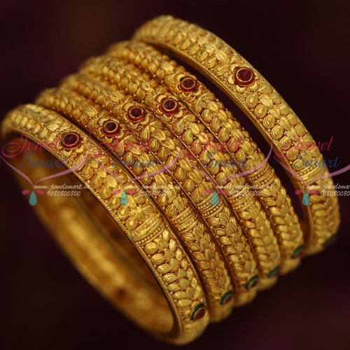 B12880 One Gram Gold Reddish Plated Jewellery 6 Pieces Leaf Kemp Latest Designs Online