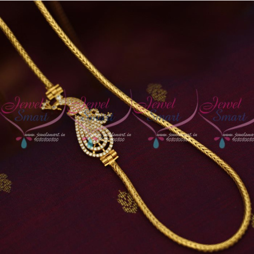 C12899W South Indian Imitation Jewellery AD Mugapu Chain White Colour Stone 3 MM Roll Kodi Chain