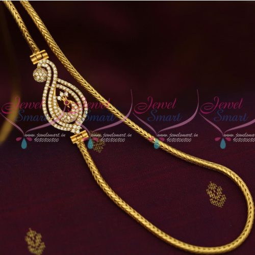 C12902W South Indian Fashion Jewellery AD Mogappu Chain White Colour Stone 3 MM Roll Kodi Chain