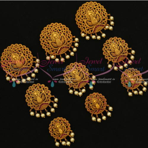 H12939R Hair Jada Nakshi Jewellery 9 Pcs Set Ruby Matte Gold Plated Bridal Ornaments Shop Online