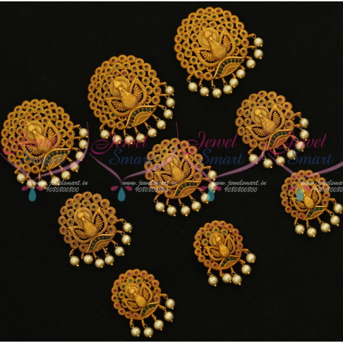 H12939RG Hair Jada Nakshi Jewellery 9 Pcs Set Ruby Green Matte Gold Plated Bridal Ornaments Shop Online