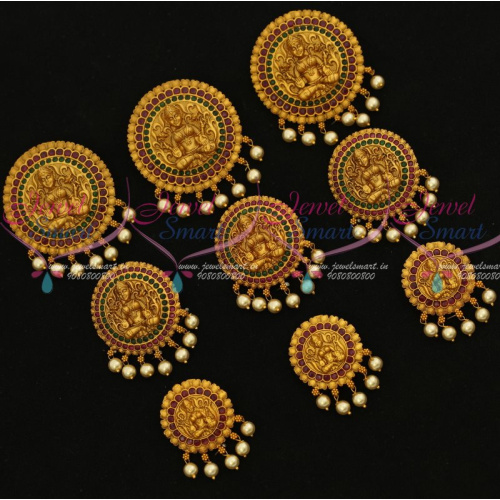 H12941RG Hair Jada Temple Jewellery 9 Pcs Set Ruby Green Matte Gold Plated Bridal Ornaments Shop Online