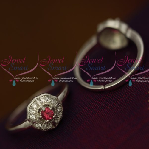 T13210 AD Pink Stones 92.5 Silver Antique Toe Rings South Indian Auspicious Jewellery Metti Shop Online