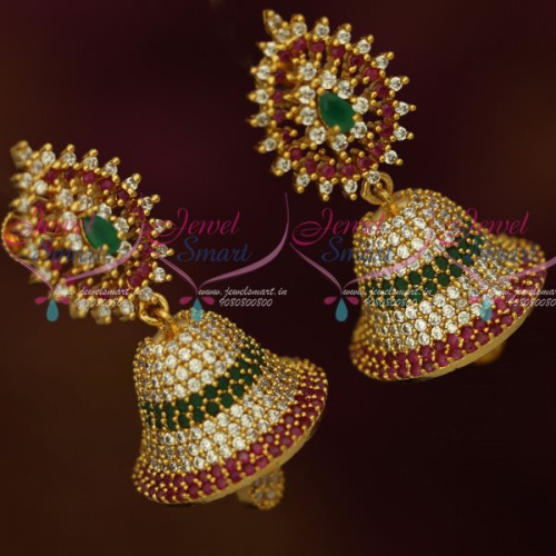 J13129 AD Fashion Jewellery Multi Colour South Indian Screwback Jhumka Earrings Shop Online