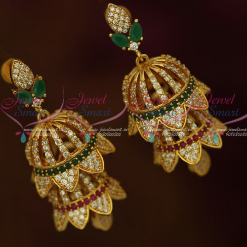 J13132M AD Fashion Jewellery Multi Colour Double Layer Screwback Jhumka Earrings Shop Online