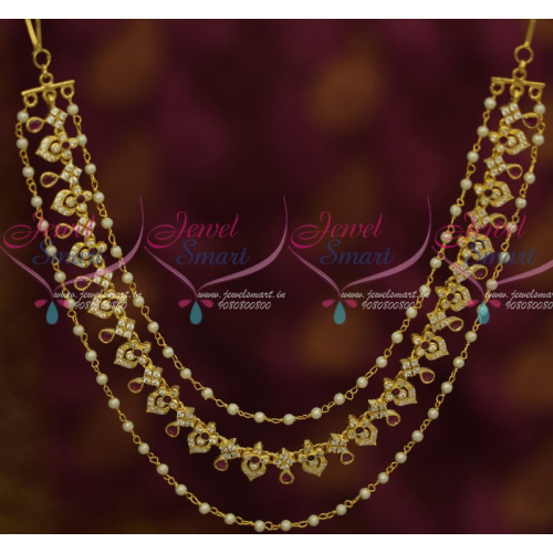 H13125 Bahubaali Movie Style Fashion Jewellery 3 Layer Hair Chains Ruby White Latest Imitation 