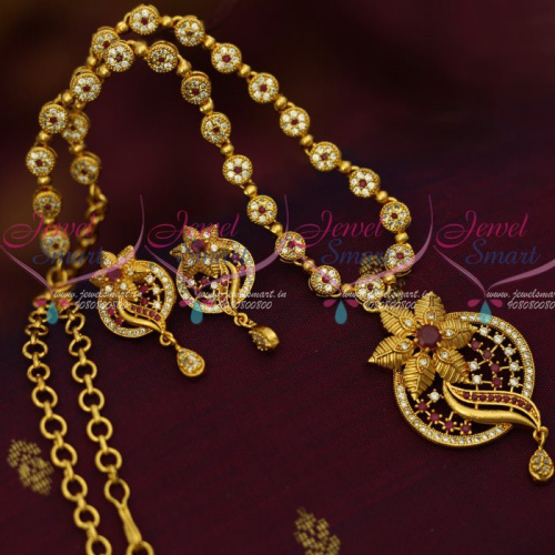 NL13107R Ruby White Floral Design Gold Covering Necklace Screwback South Earrings Shop Online