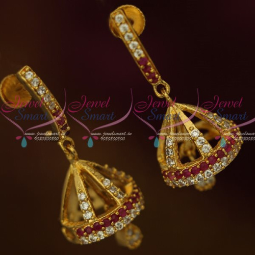 J13138R AD Ruby Gold Plated Jewellery Thin J Design Screwback Jhumki South Earrings Shop Online