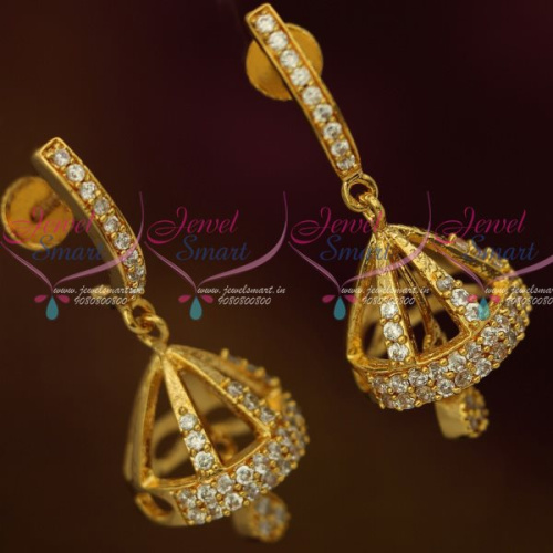 J13138W AD White Gold Plated Jewellery Thin J Design Screwback Jhumki South Earrings Shop Online