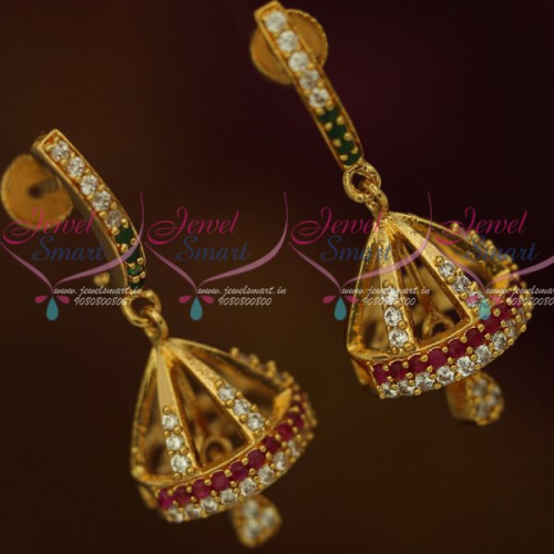 J13138M AD Multi Colour Gold Plated Jewellery Thin J Design Screwback Jhumki South Earrings Shop Online