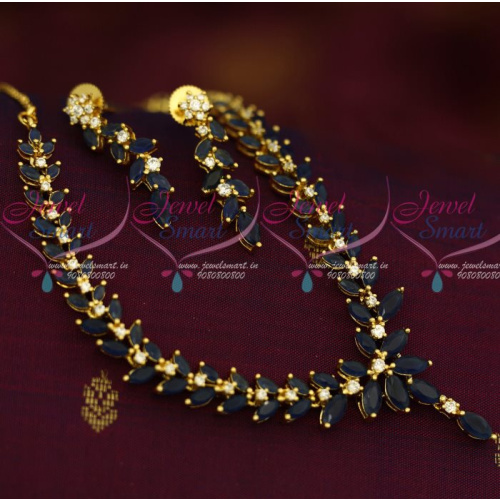 NL12635B American Diamond Sapphire Blue Stones Gold Plated Jewellery Short Necklace Shop Online 