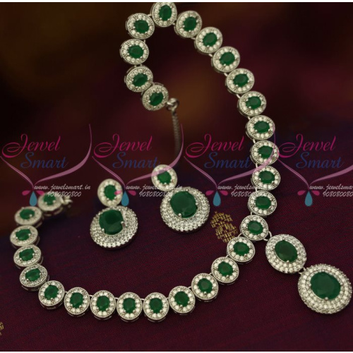 NL13094G Diamond Finish Jewellery Rhodium Emerald Green AD Silver Plated Imitation Collections Online