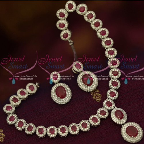 NL13094R Diamond Finish Jewellery Rhodium Ruby Red AD Silver Plated Imitation Collections Online