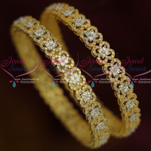 B13321 Floral Design Sparkling Diamond Finish AD Jewelry Bangles Broad Design Online