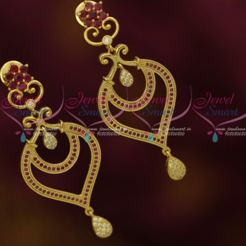 ER13182R Long Size Light Weight AD Ruby Red Stones Stylish Fashion Jewellery New Designs Online