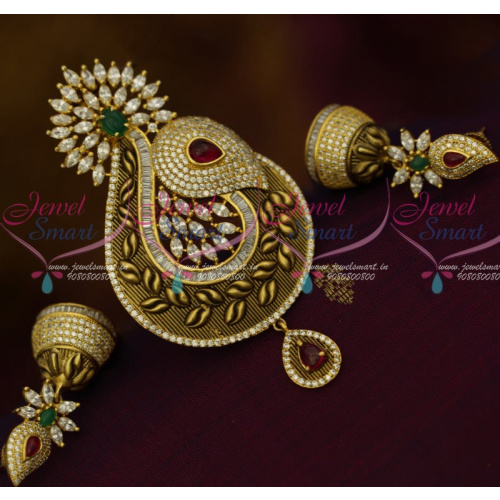 PS9815 Latest Gold Finish Jewellery Matte Antique Kemp Pendant Jhumka Earrings Online