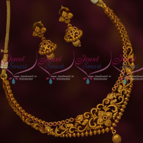 NL13240R Ruby Antique Matte Gold Fashion Jewellery Small Size Necklace Jhumka Earrings Shop Online