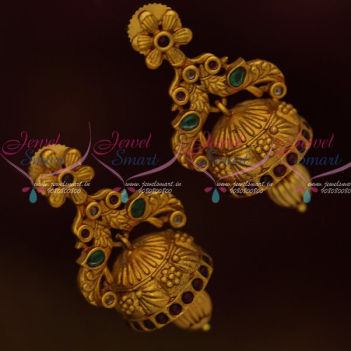 J13235 Fancy Peacock Design Antique Matte Gold Finish Jhumka South Indian Jewellery Shop Online