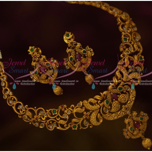 NL13239 Polki Kemp Combination  Peacock Small Necklace Matte Antique Jewellery Shop Online