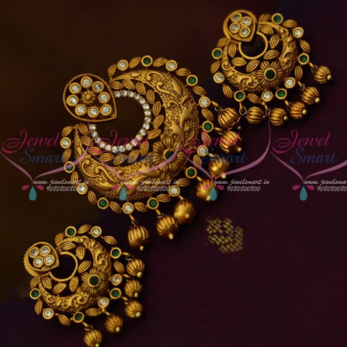 PS13259G Green Stones Golden Bead Drops Matching Earrings Matte Finish Jewellery Set Shop Online