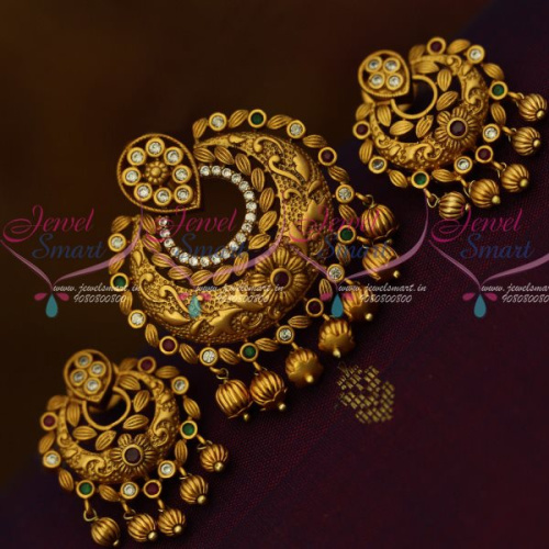 PS13259M Multi Colour Stones Golden Bead Drops Matching Earrings Matte Finish Jewellery Set Shop Online