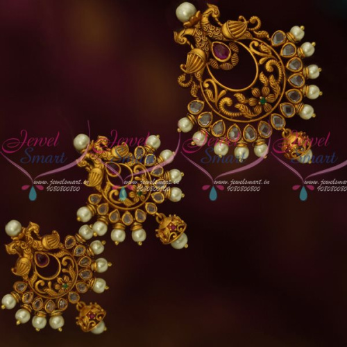 PS13262M Polki Multi Colour Stylish Fashion Jewellery Pendant Earrings Set Matte Gold Plated New
