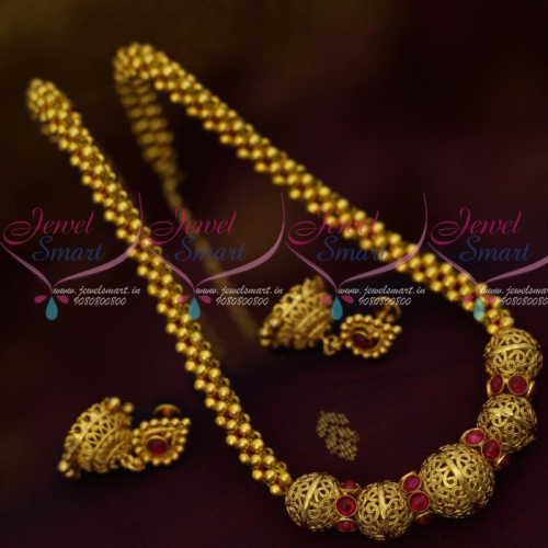NL9835 Pearl Gold Beaded Jali Mala Screwback Lightweight Jhumka Kemp Jewellery Online