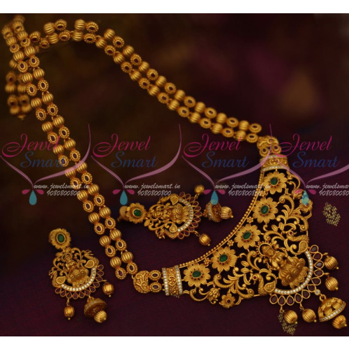 NL13305 2 Line Beads Mala Temple Broad Pendant Matte Finish Haram Jewellery Shop Online