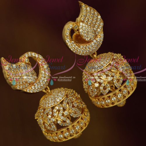 J7620 Big Size CZ Gold Plated Peacock Design Jhumka Earrings Online