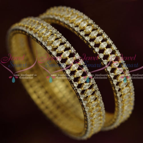 B13324 White Diamond Finish Marquise Stones Jewellery Broad 2 Pcs Bangles Shop Online