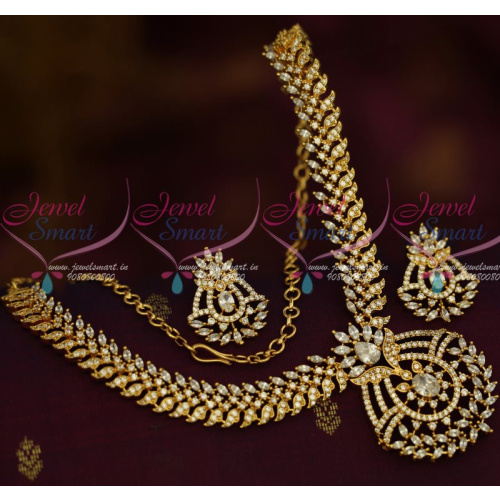 NL13341W American Diamond White Stones Screwback Earrings Jewelry Set South Indian Designs Online