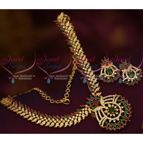 NL13341M AD Multi Colour Stones Screwback Earrings Jewelry Set South Indian Designs Online