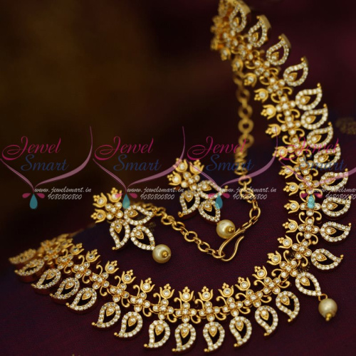 NL13331W AD Jewellery Mango Necklace Diamond Finish Traditional White Stones Shop Online